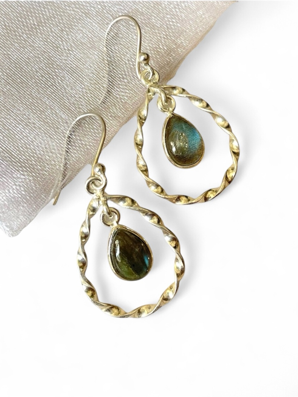 925 Sterling silver natural labradorite earrings! 1.25 inches